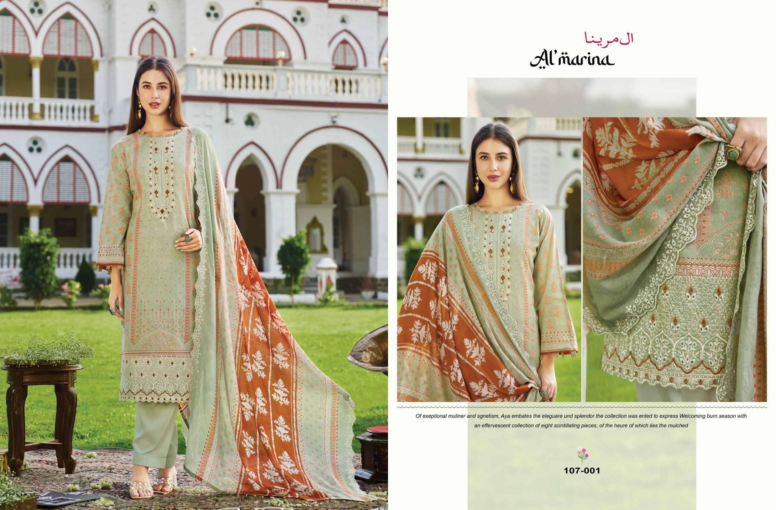 ALFAAZ 107 Series By ALMARINA Pakistani Stylish Beautiful Colourful Printed & Embroidered Party Wear & Occasional Wear Pure cotton Dresses At Wholesale Price